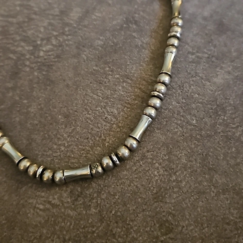 Vintage Silvertone Barrel Beaded Grunge Necklace